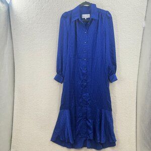 Veronika Maine  Monogram Jacquard long Sleeve Dress in Blue Jewel Size 10